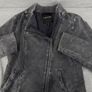 Maurices Womens Charcoal Gray Acid Wash Moto Jacket French Terry Size L